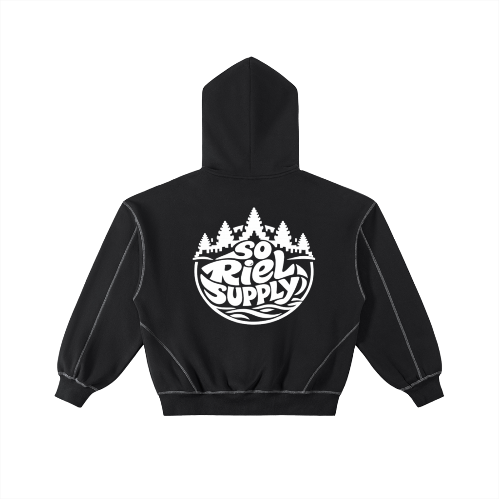 Contrast-Stitched Boxy Fleece Zip Hoodie