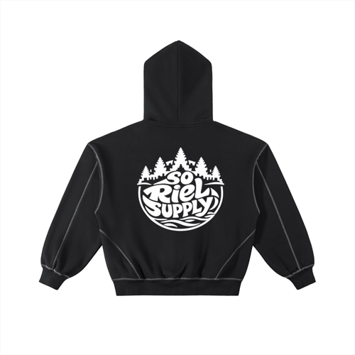 Contrast-Stitched Boxy Fleece Zip Hoodie